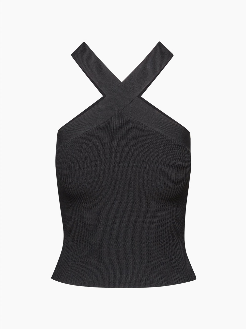 Black Ribbed Crisscross Crop Top - Women